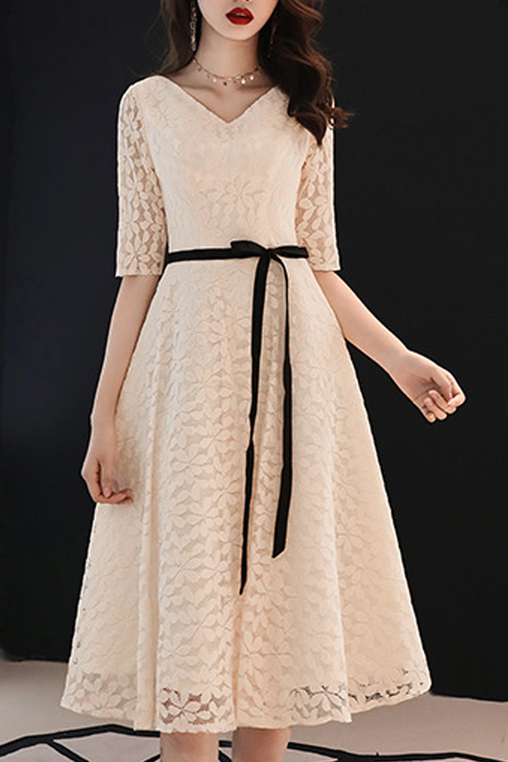 Women Comfy Half Sleeve Solid Pattern Classy Wedding Dress