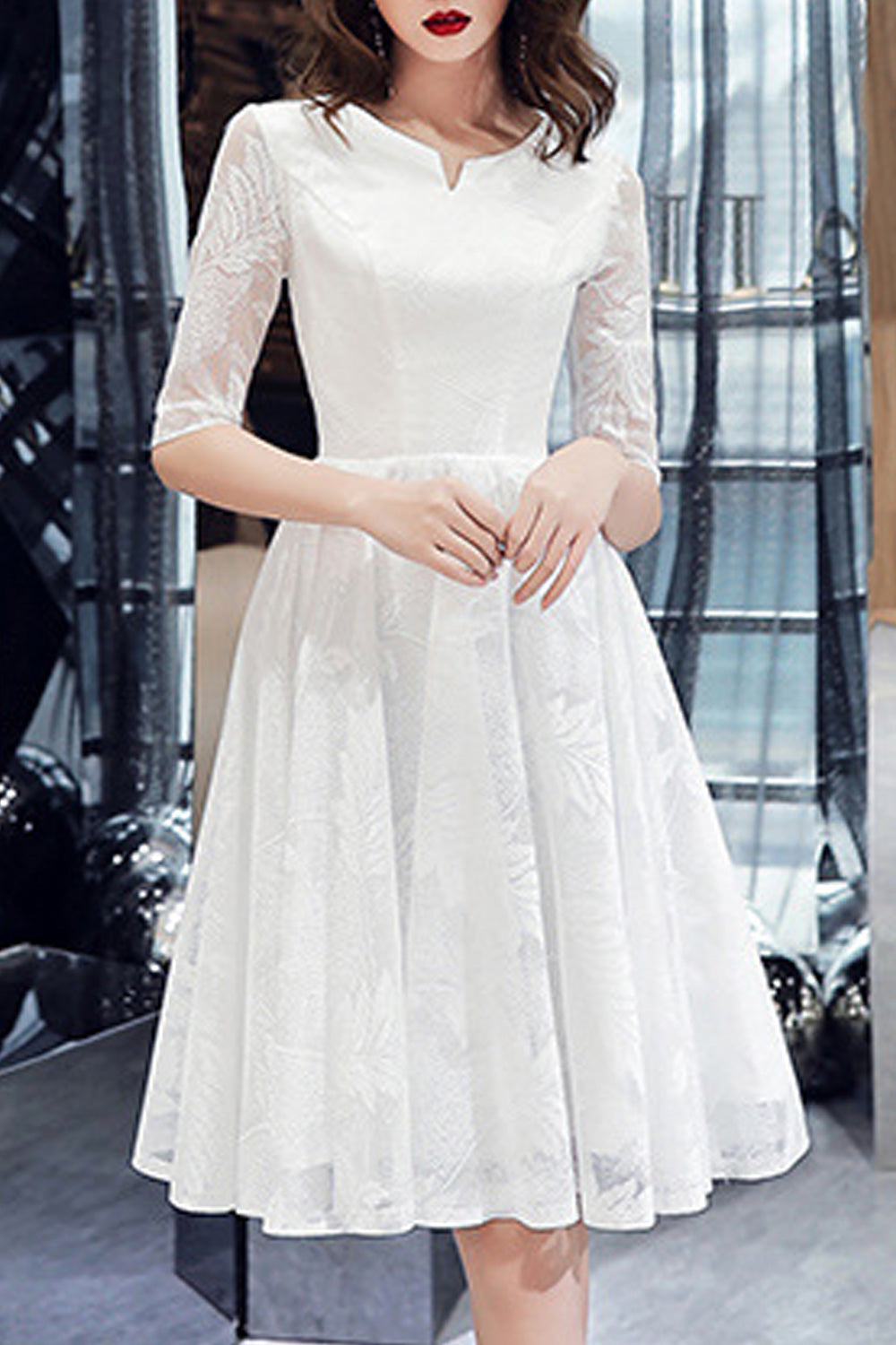 Women Comfy Half Sleeve Solid Pattern Classy Wedding Dress