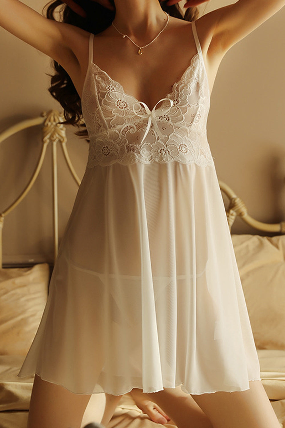 Women Awesome Lace Pattern Easy Straped Shoulder Summer Skirt Styled Night Wear Lingerie