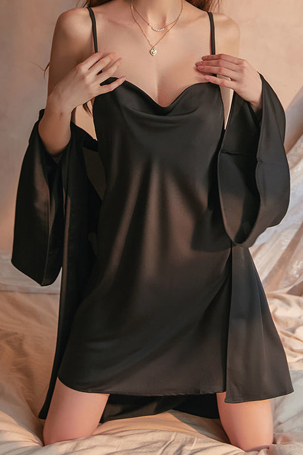 Women Outstanding Solid Colored Restful Straped Shoulder Thin & Breathable Night Wear Lingerie