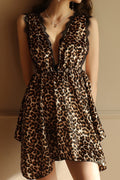 Women Deep V-Neck Sleeveless Styled Fabulous Leopard Pattern Thin & Soft Night Wear Lingerie