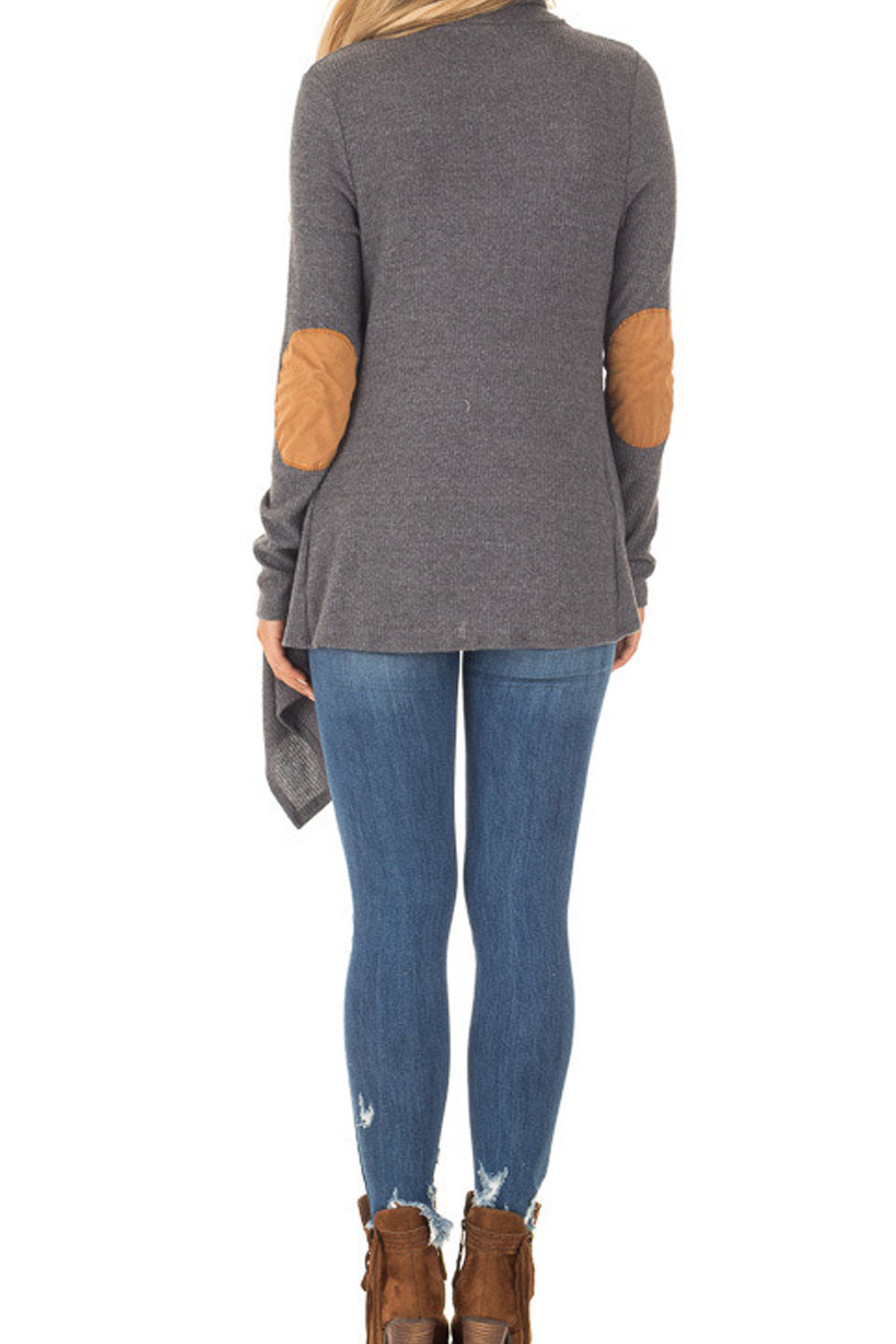 Women Knitted Long Sleeve V-Neck Splendid Solid Colored Irregular Hem Front Open Warm Cardigan
