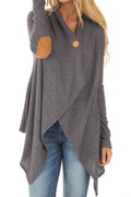 Women Knitted Long Sleeve V-Neck Splendid Solid Colored Irregular Hem Front Open Warm Cardigan