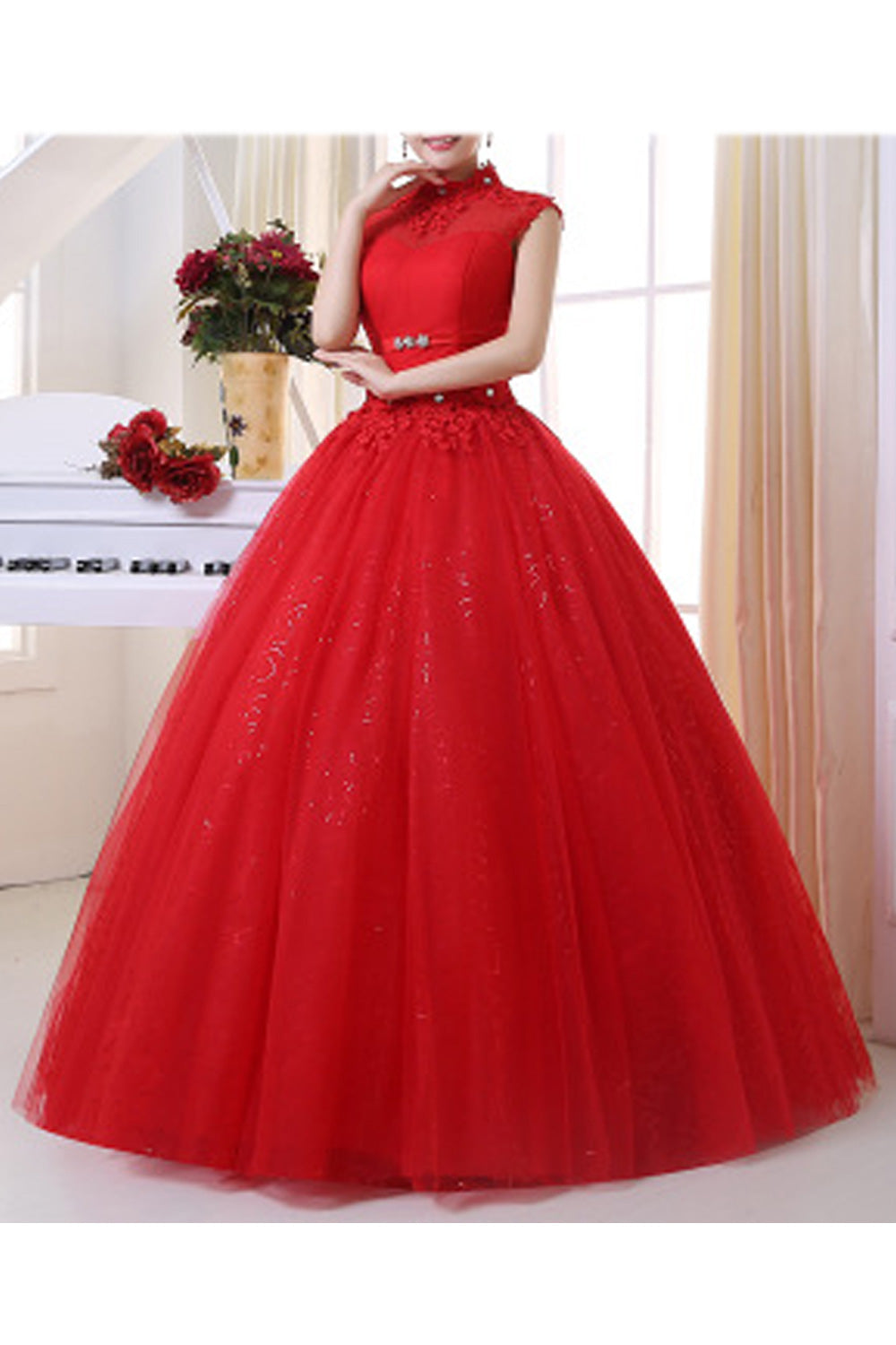 Women Stylish Stand Collar Sleeveless Loose Skirt Wedding Dress