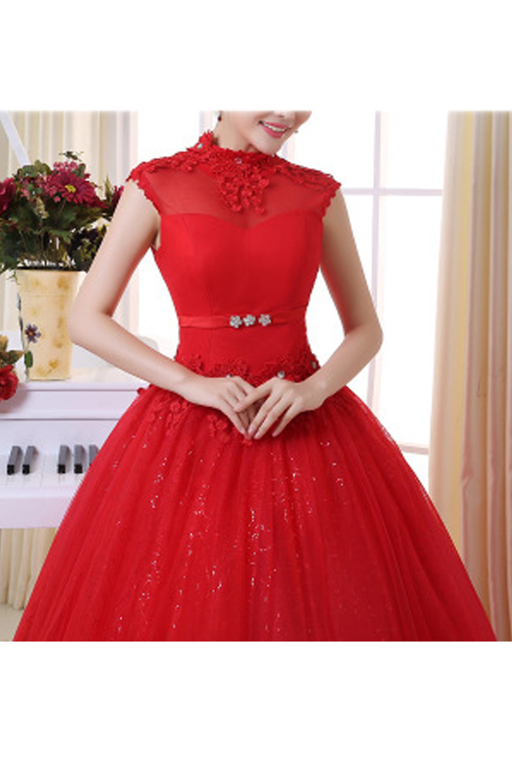 Women Stylish Stand Collar Sleeveless Loose Skirt Wedding Dress