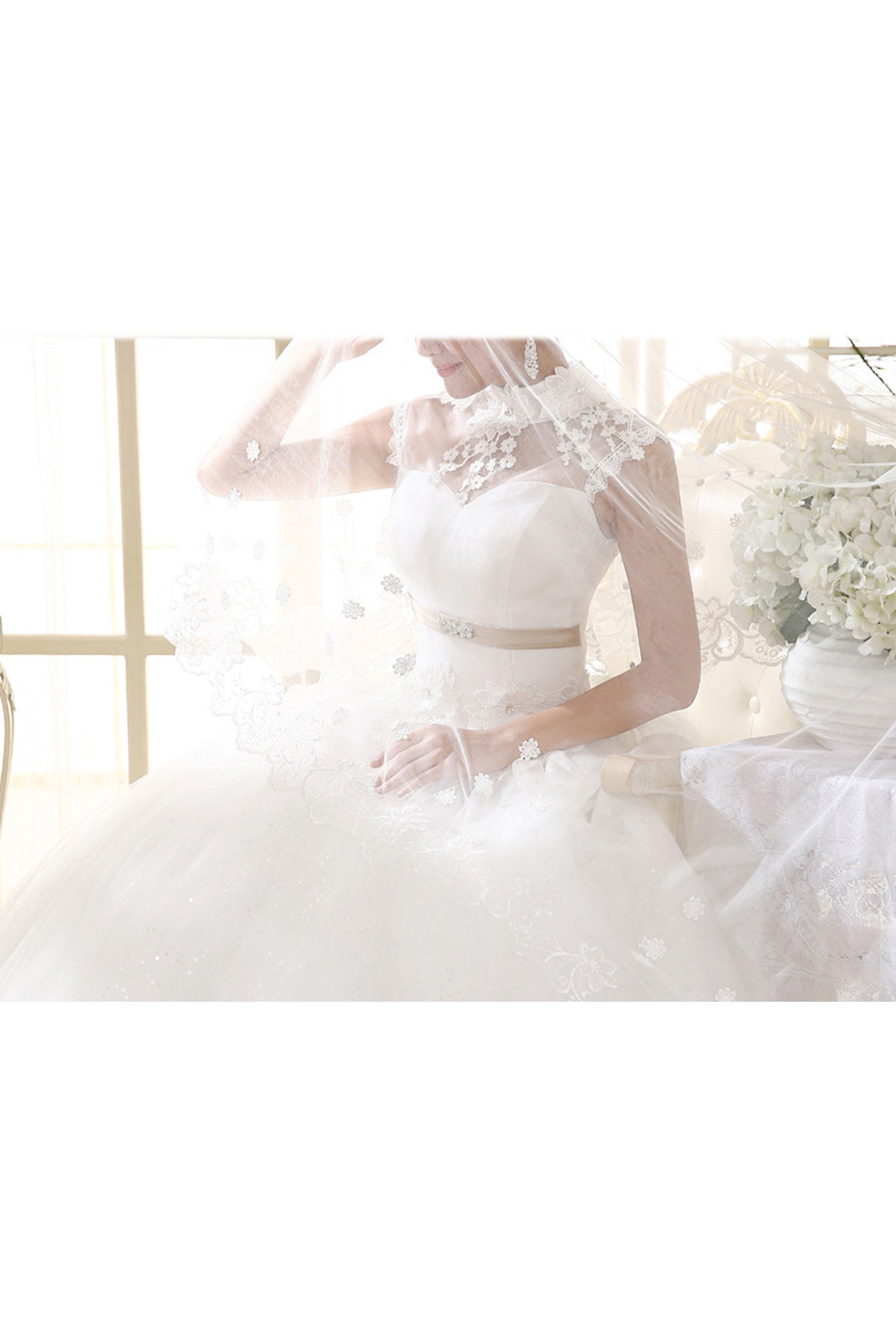 Women Stylish Stand Collar Sleeveless Loose Skirt Wedding Dress