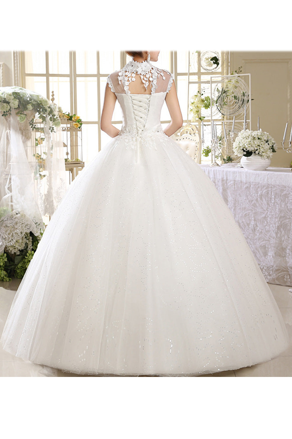 Women Stylish Stand Collar Sleeveless Loose Skirt Wedding Dress