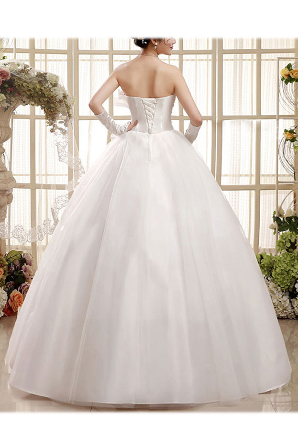 Women Bow Decorated Solid Pattern Soft Smooth Wedding Dress