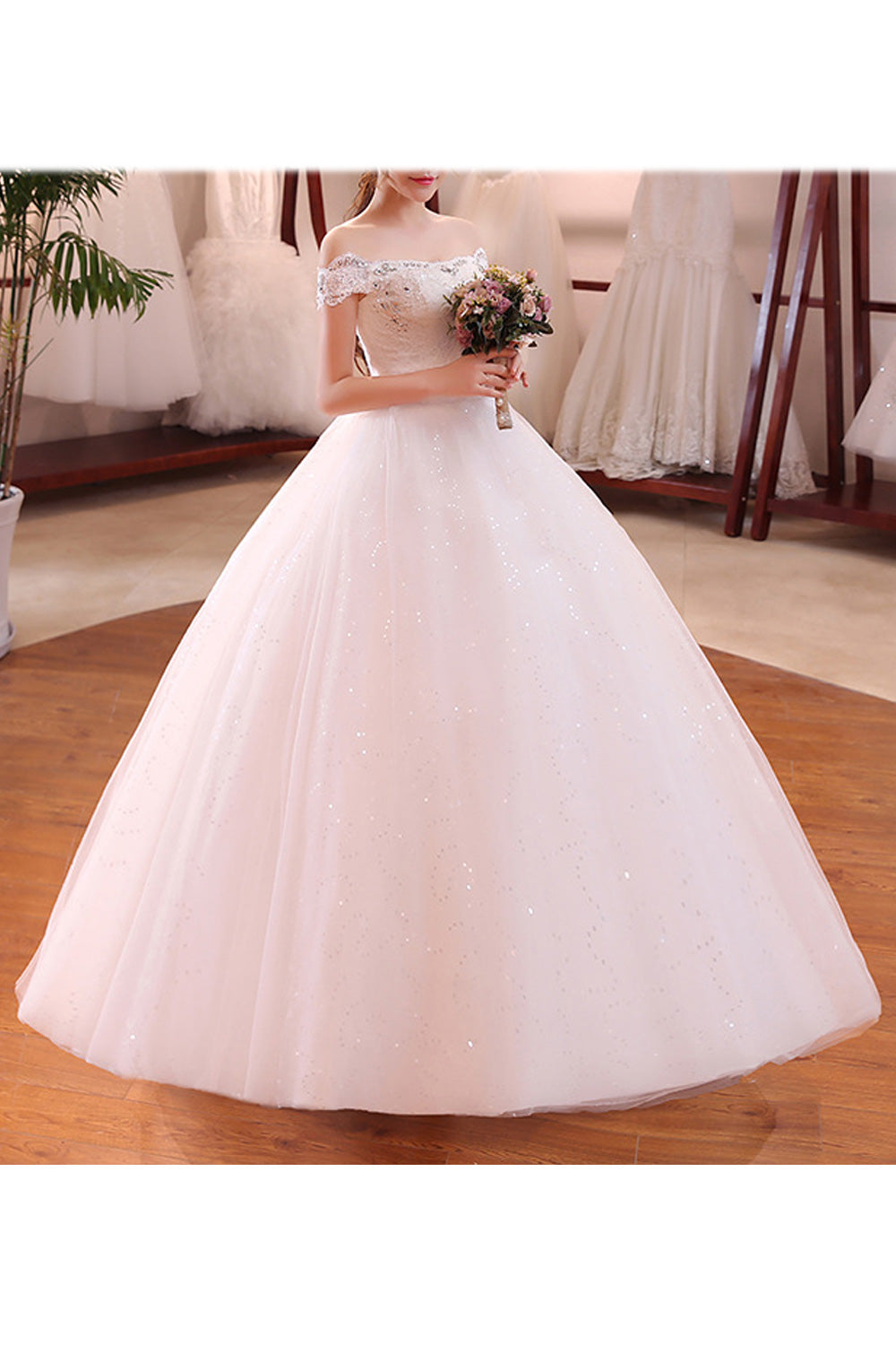 Women Solid Pattern Elegant Styled Loose Long Skirt Wedding Dress