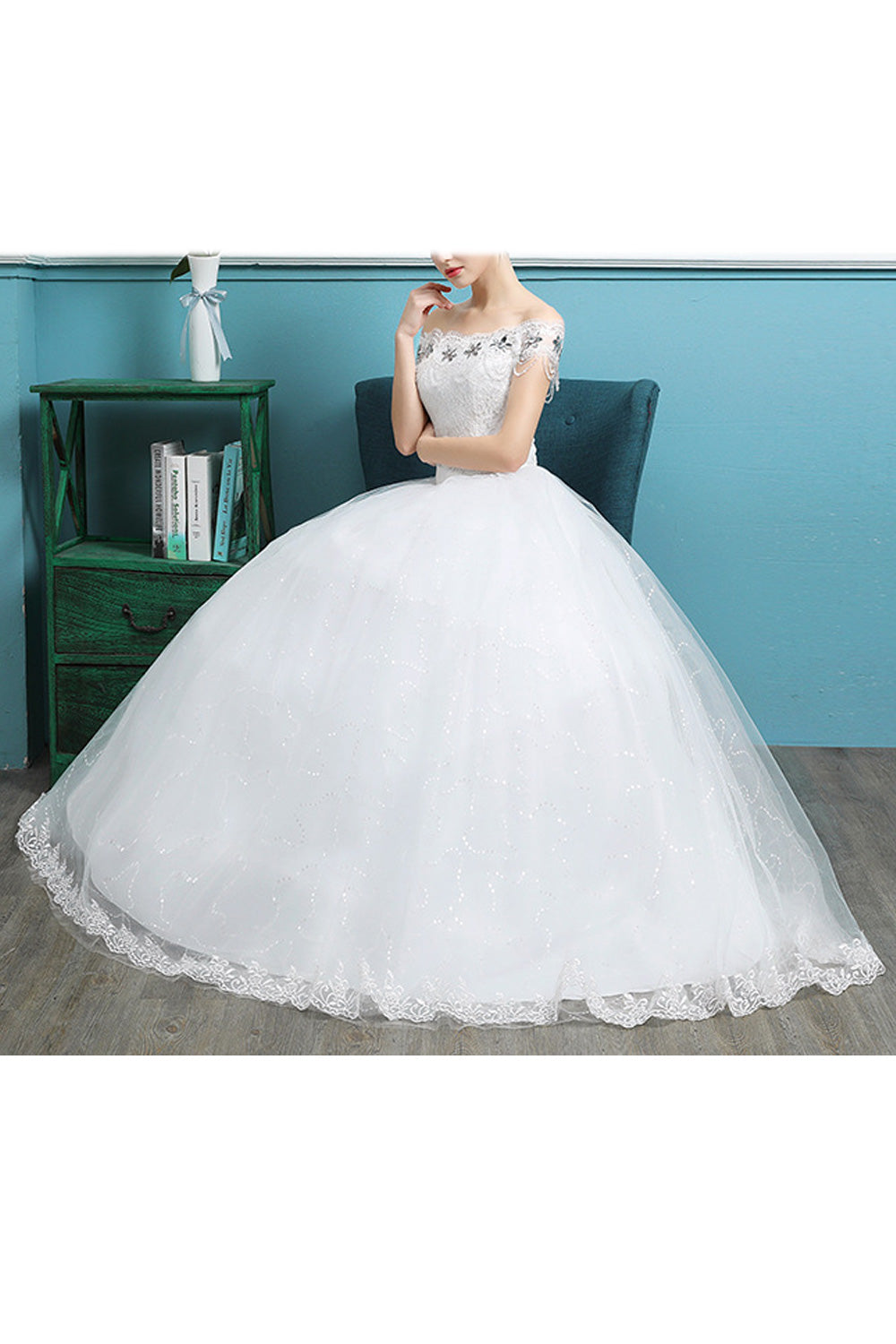 Women Off-Shoulder Lace Embroidered Classy Wedding Dress