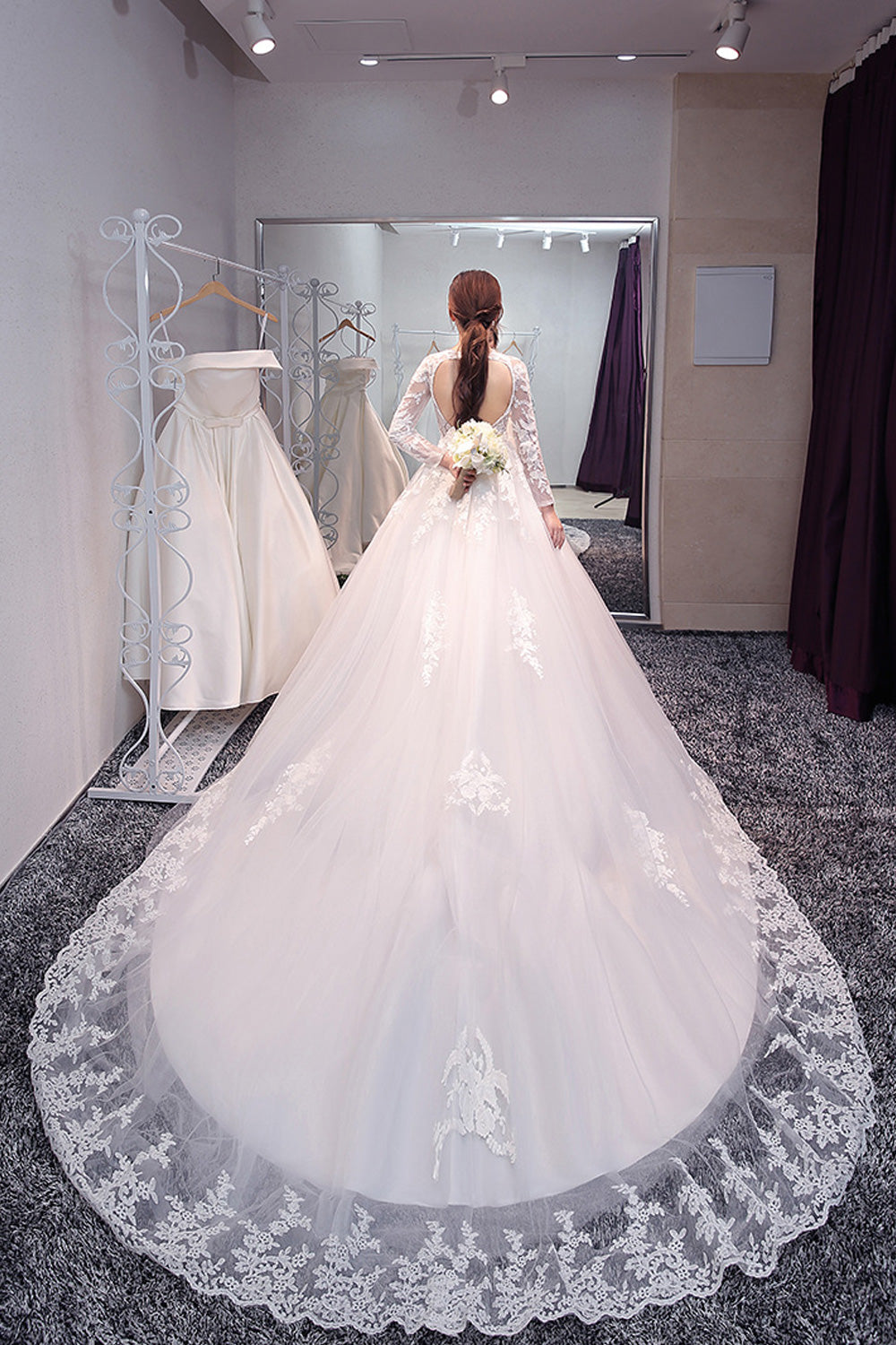 Women Long Skirt Long Lace Sleeve Classy Wedding Dress