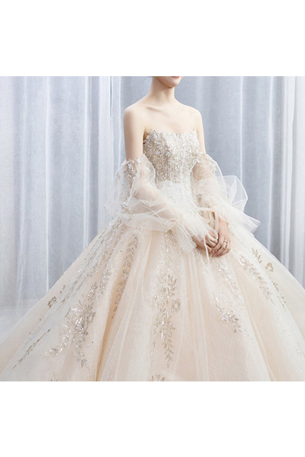 Women Ruffled Shoulder Beautiful Decorated Long Skirt Wedding Dress