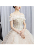 Women Ruffled Shoulder Beautiful Decorated Long Skirt Wedding Dress
