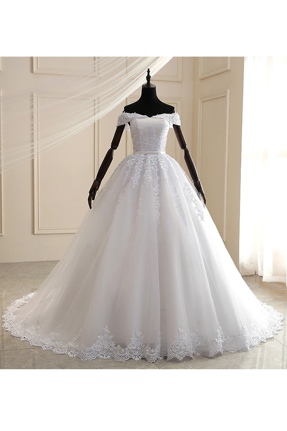 Women Stylish Cold Shoulder Floral Embroidered Lovely Wedding Dress