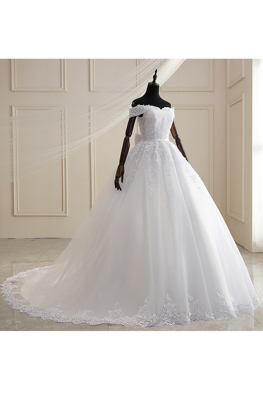Women Stylish Cold Shoulder Floral Embroidered Lovely Wedding Dress