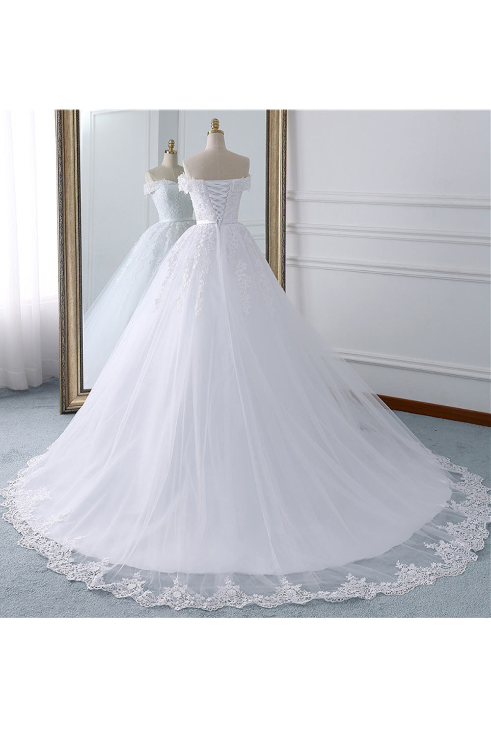 Women Stylish Cold Shoulder Floral Embroidered Lovely Wedding Dress