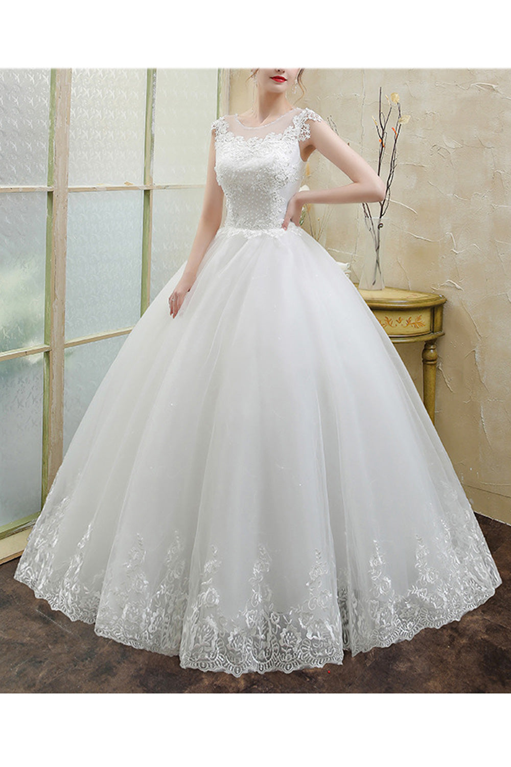 Women Trendy Sleeveless Style Solid Colored Slim Waist Wedding Dress