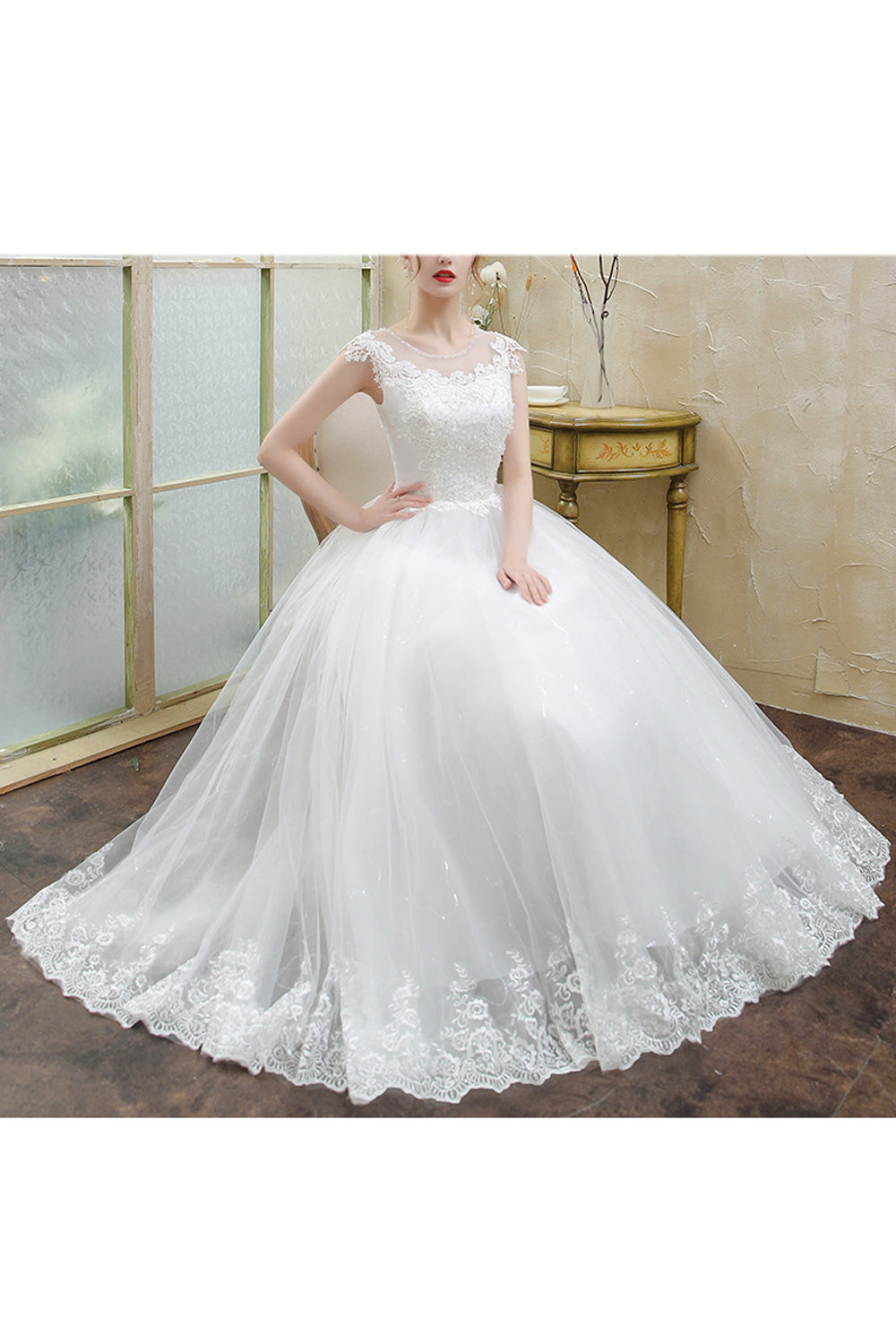 Women Trendy Sleeveless Style Solid Colored Slim Waist Wedding Dress