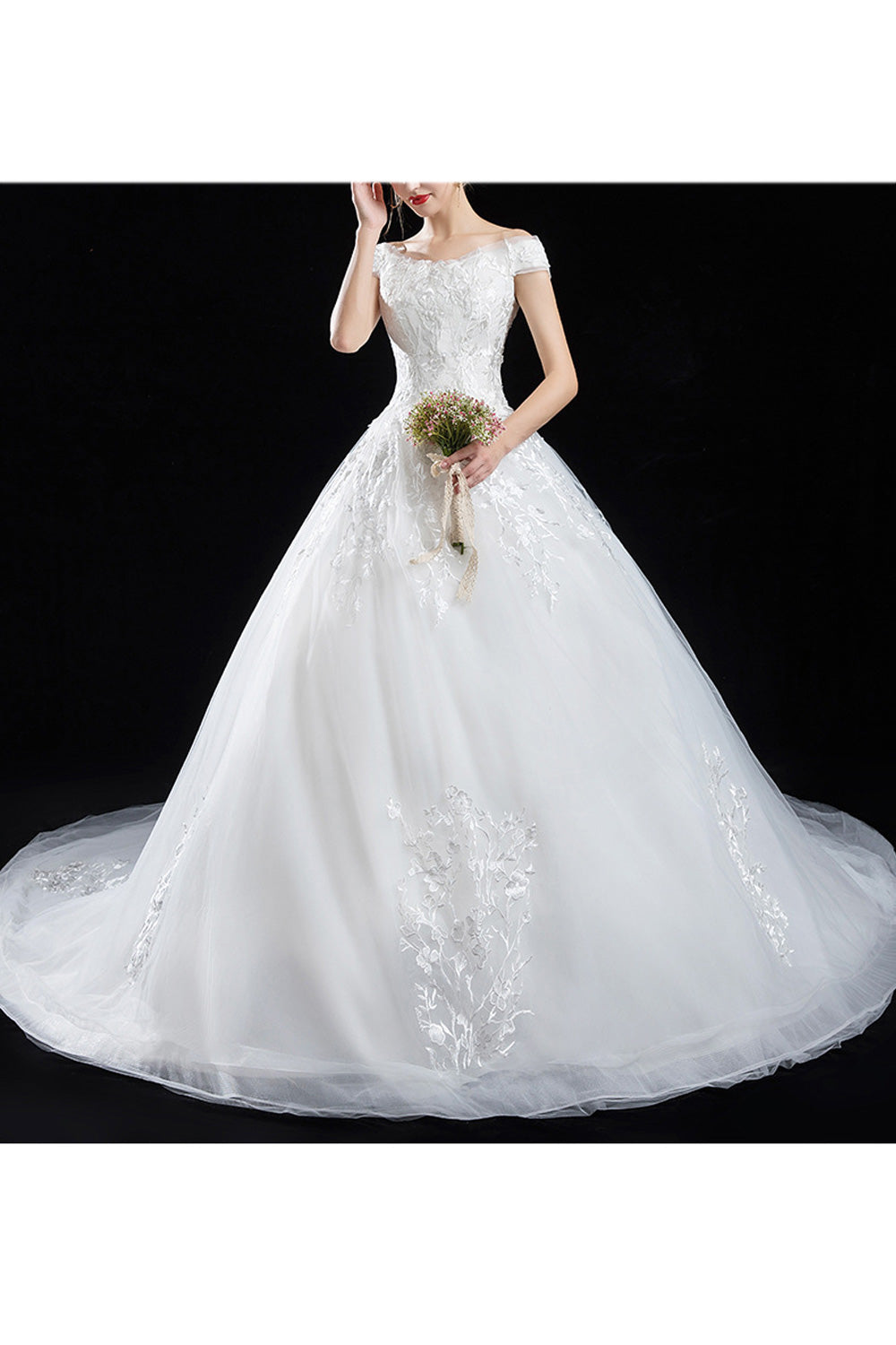 Women Stylish Floral Embroidered V-Neck Fabulous Wedding Dress