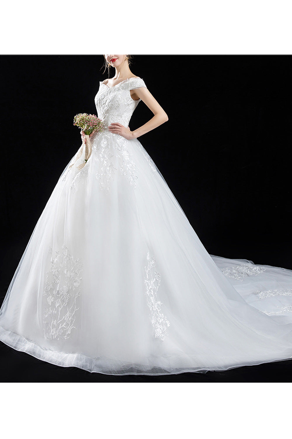 Women Stylish Floral Embroidered V-Neck Fabulous Wedding Dress