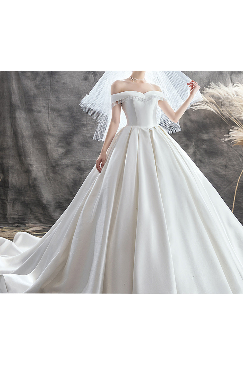 Women Solid Colored Elegant Long Tail Perfect Wedding Dress
