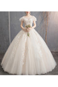 Women Short Ruffled Sleeve Ball Gown Charming Wedding Dress