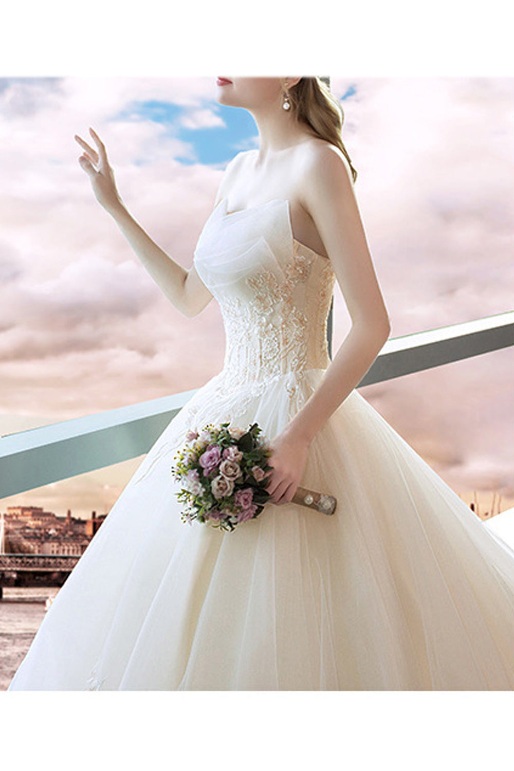 Women Fashionable Embroidered Style Long Tail Skirt Wedding Dress