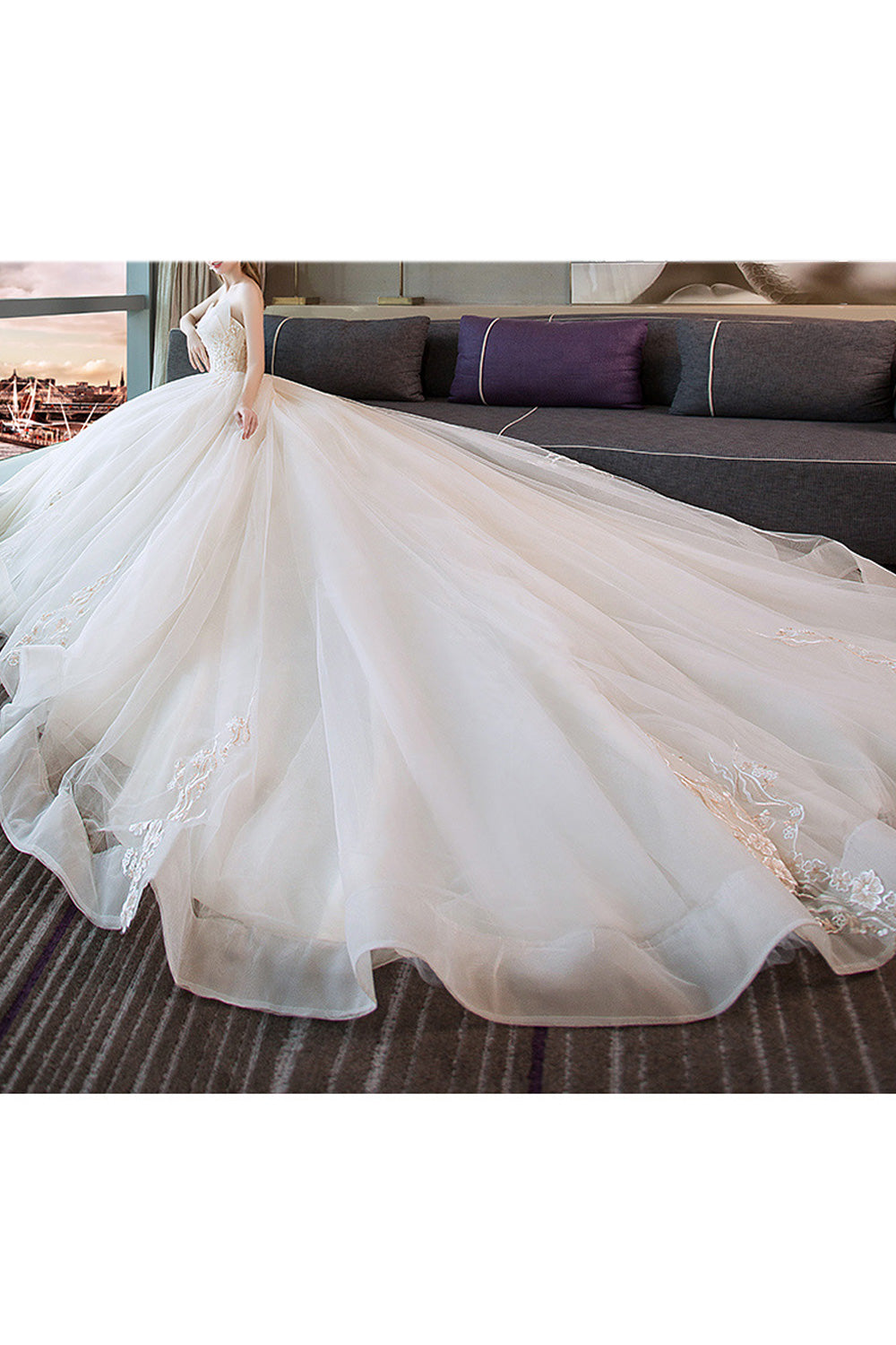 Women Fashionable Embroidered Style Long Tail Skirt Wedding Dress