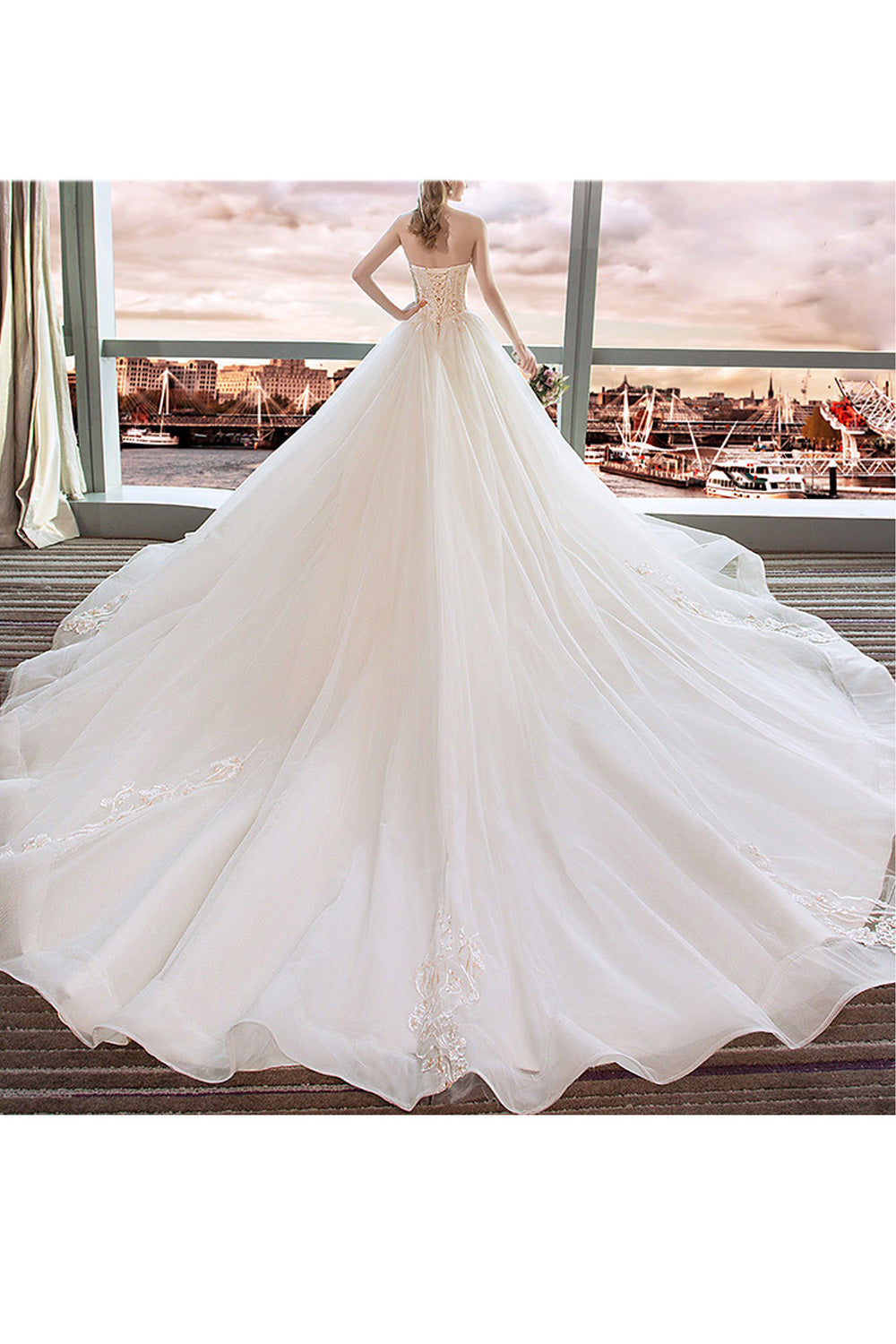 Women Fashionable Embroidered Style Long Tail Skirt Wedding Dress