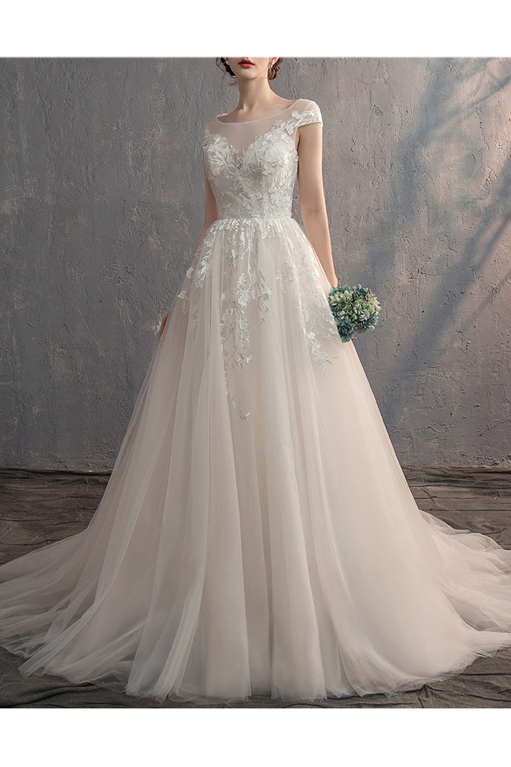 Women Long Tail Thin Classy Embroidered Slim Waist Wedding Dress