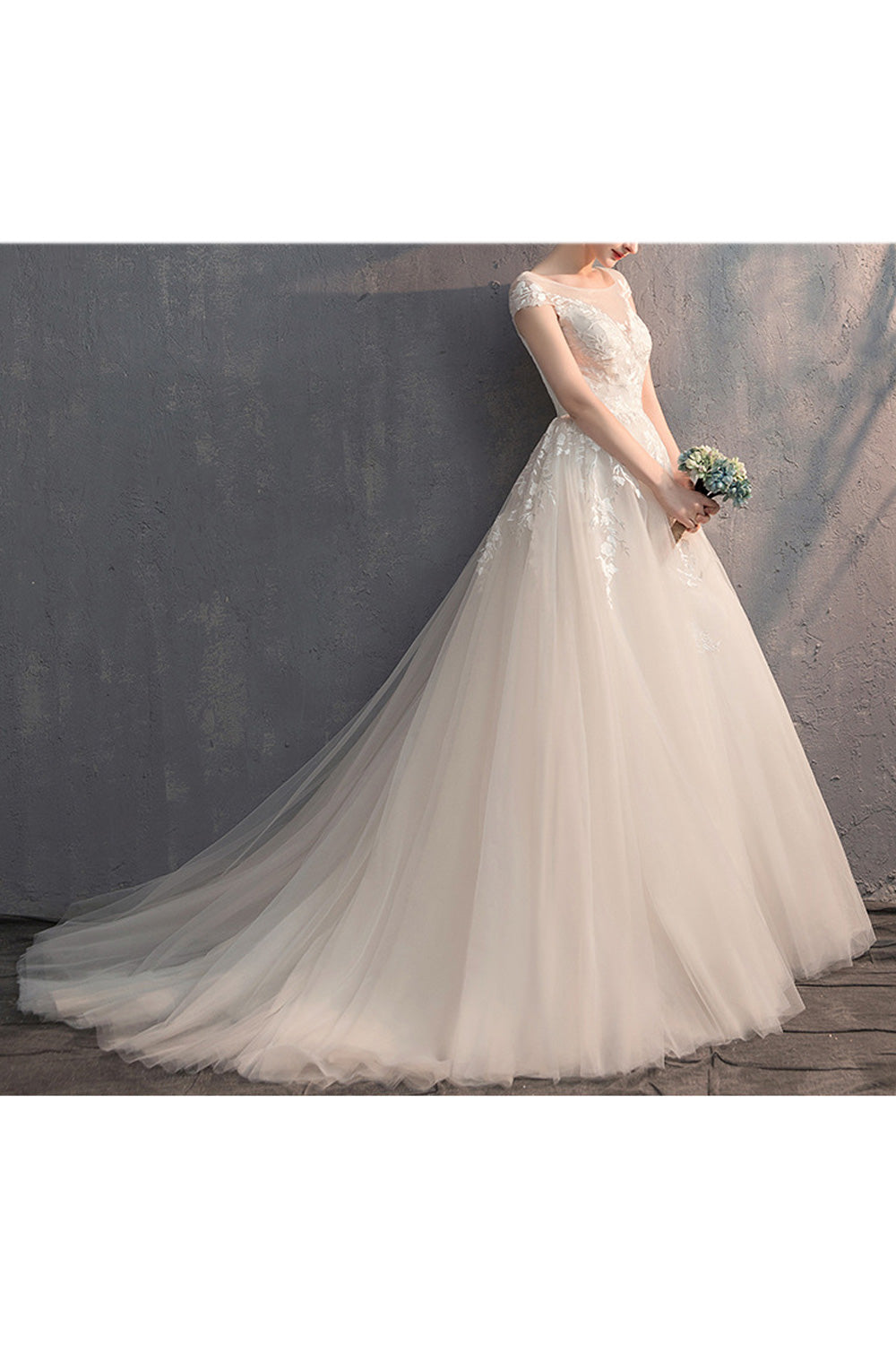 Women Long Tail Thin Classy Embroidered Slim Waist Wedding Dress