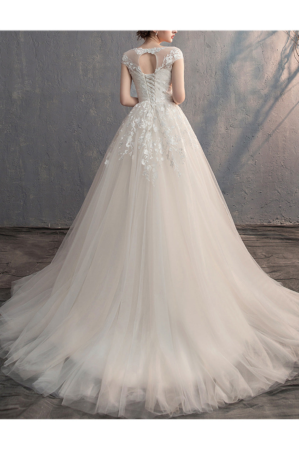 Women Long Tail Thin Classy Embroidered Slim Waist Wedding Dress