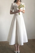 Women Elegant V-Neck Style Short Sleeve Smooth Wedding Dress
