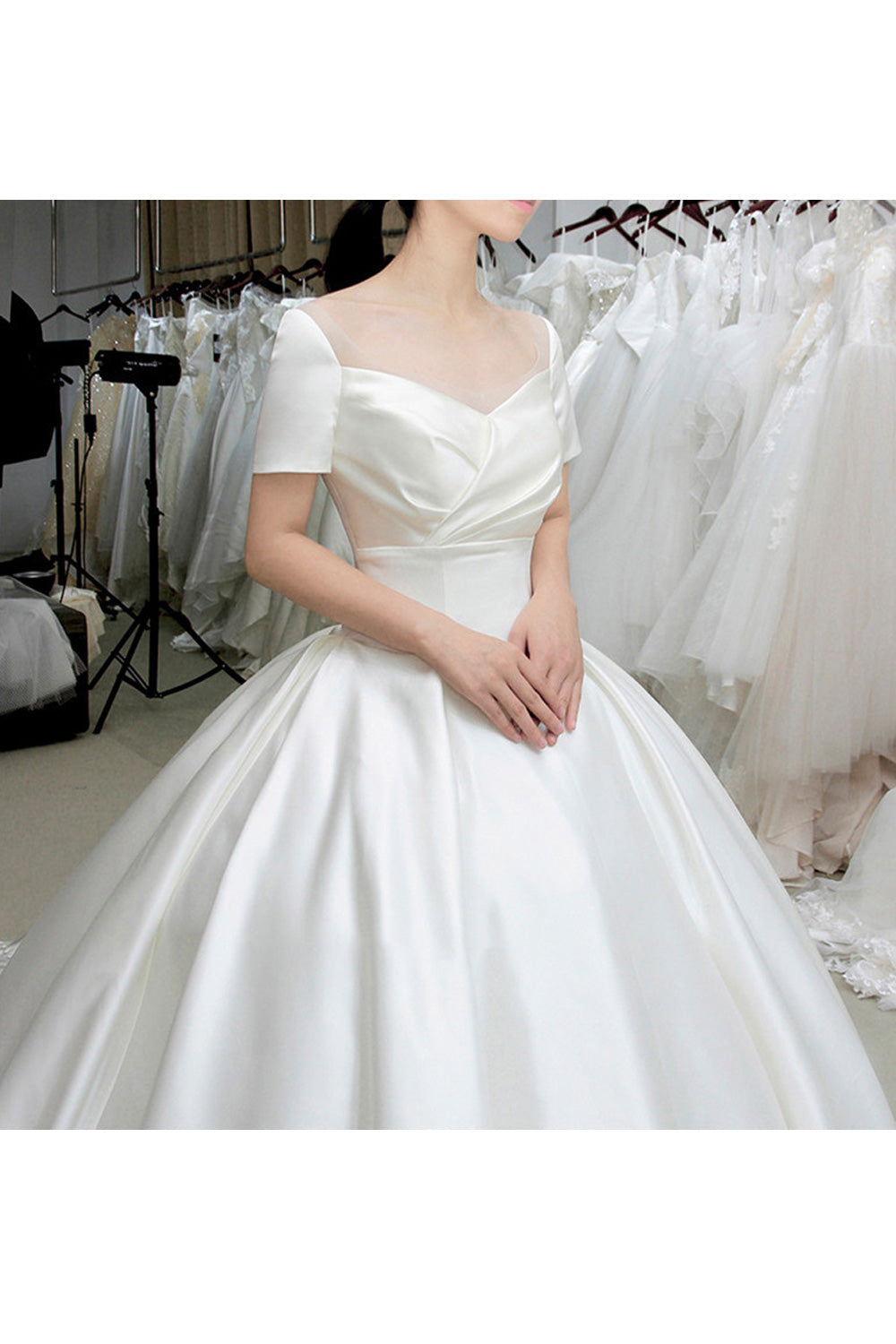 Women Comfy Short Sleeve Silky Soft Long Tail Skirt Wedding Dress