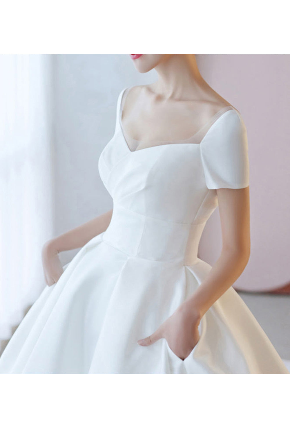 Women Comfy Short Sleeve Silky Soft Long Tail Skirt Wedding Dress