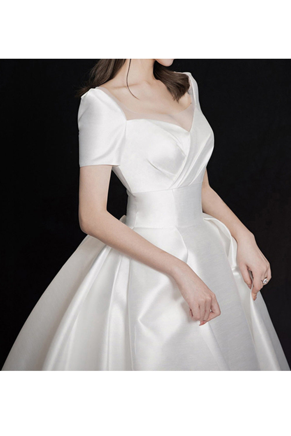 Women Comfy Short Sleeve Silky Soft Long Tail Skirt Wedding Dress