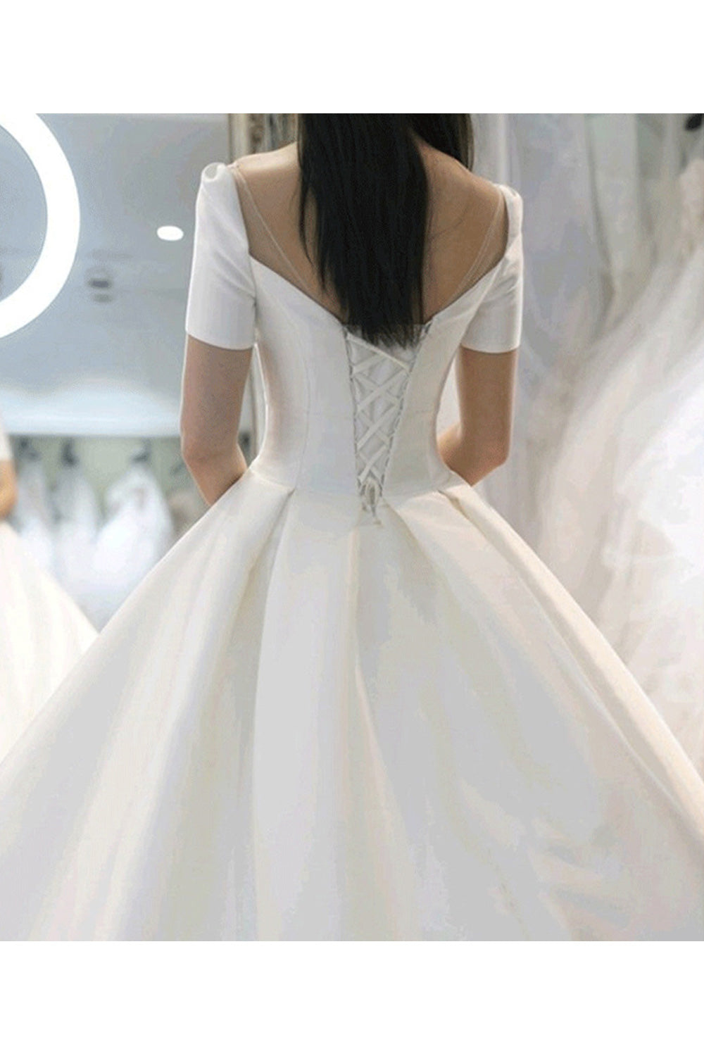 Women Comfy Short Sleeve Silky Soft Long Tail Skirt Wedding Dress