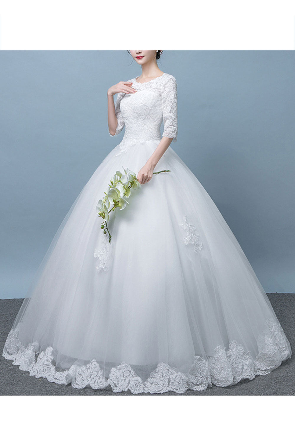 Women Comfy Round Neck Half Sleeve Long Ball Gown Wedding Dress