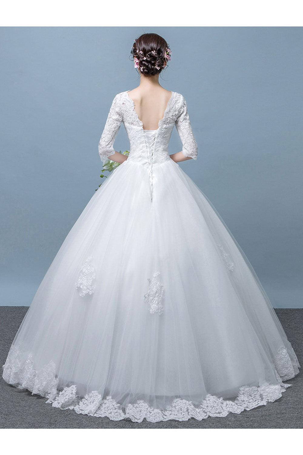 Women Comfy Round Neck Half Sleeve Long Ball Gown Wedding Dress