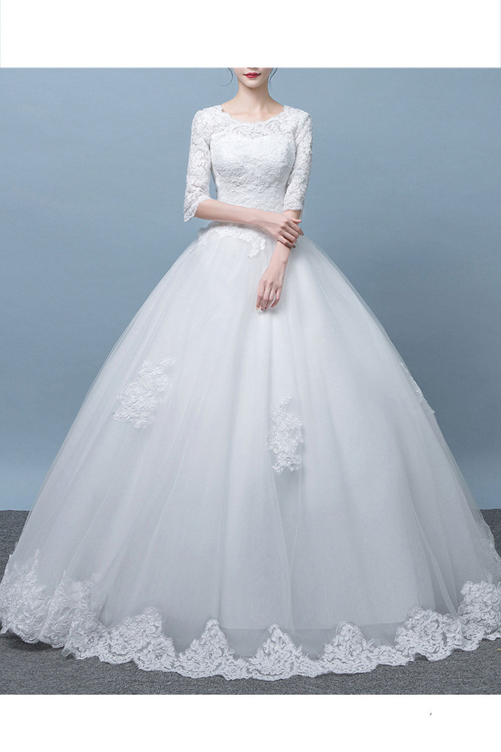 Women Comfy Round Neck Half Sleeve Long Ball Gown Wedding Dress