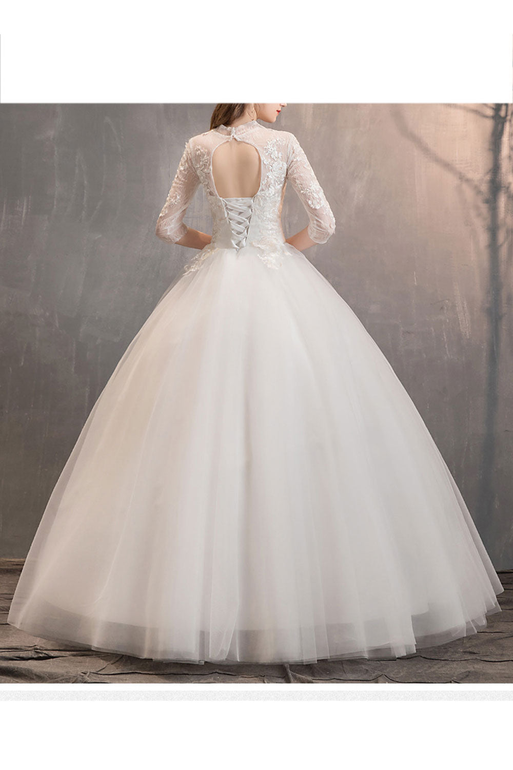 Women Stand Collar Long Sleeve Thin Breathable Wedding Dress