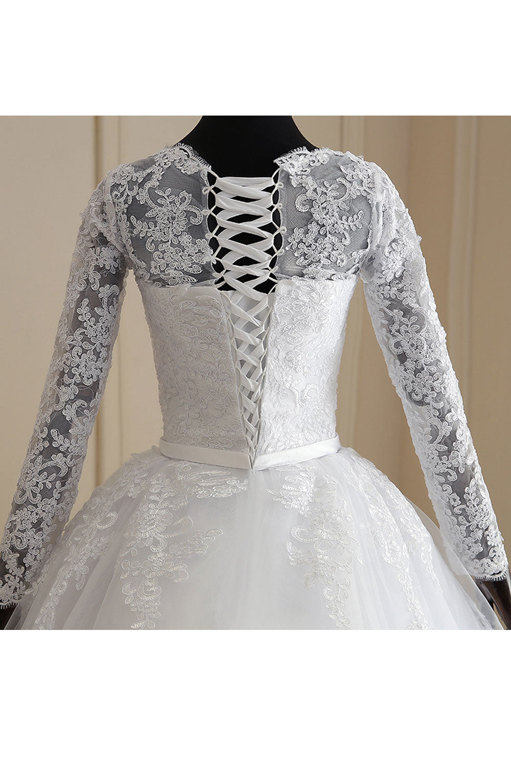 Women Long Sleeve Breathable Round Neck Embroidered Style Wedding Dress