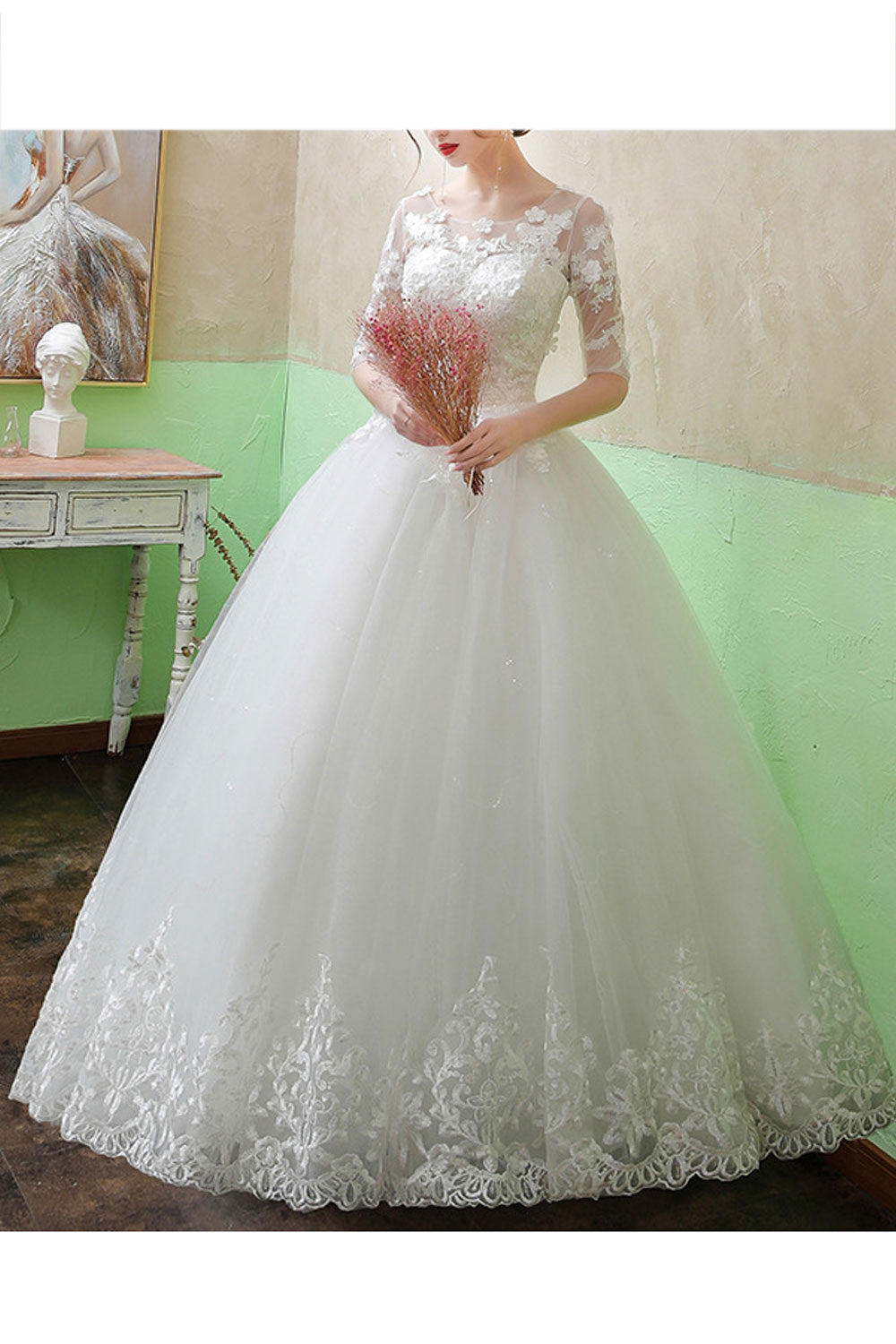 Women Easy Round Neck Short Sleeve Breathable Cool Wedding Dress