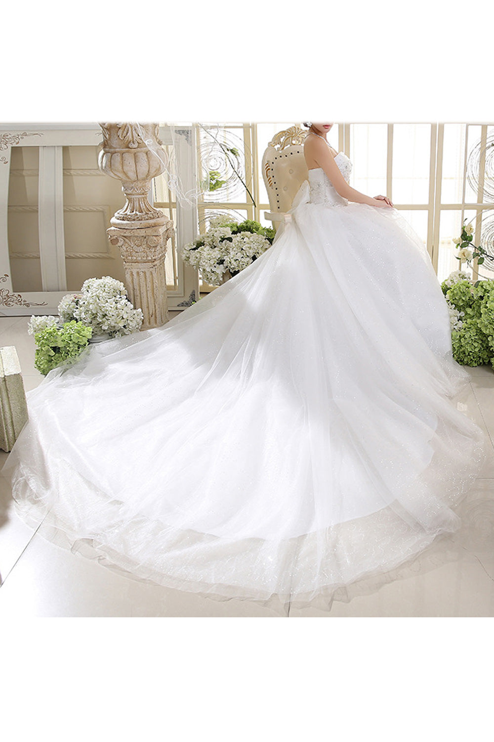 Women Stylish Sequin Decorated Solid Pattern Breathable Wedding Dress