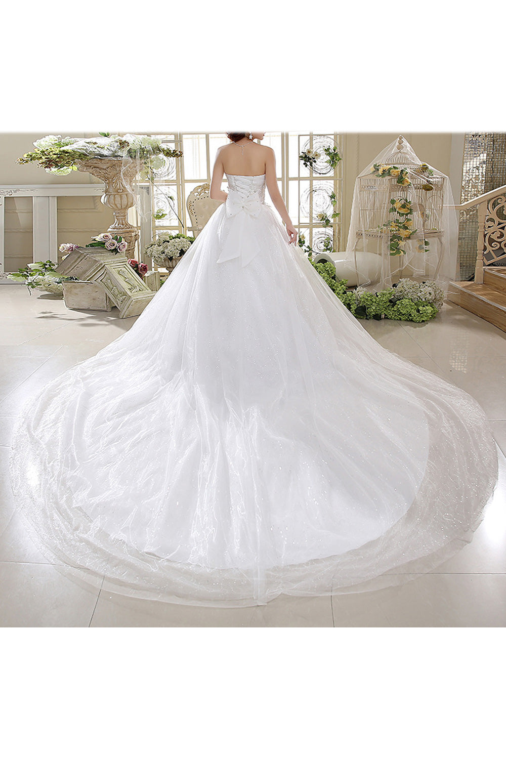 Women Stylish Sequin Decorated Solid Pattern Breathable Wedding Dress