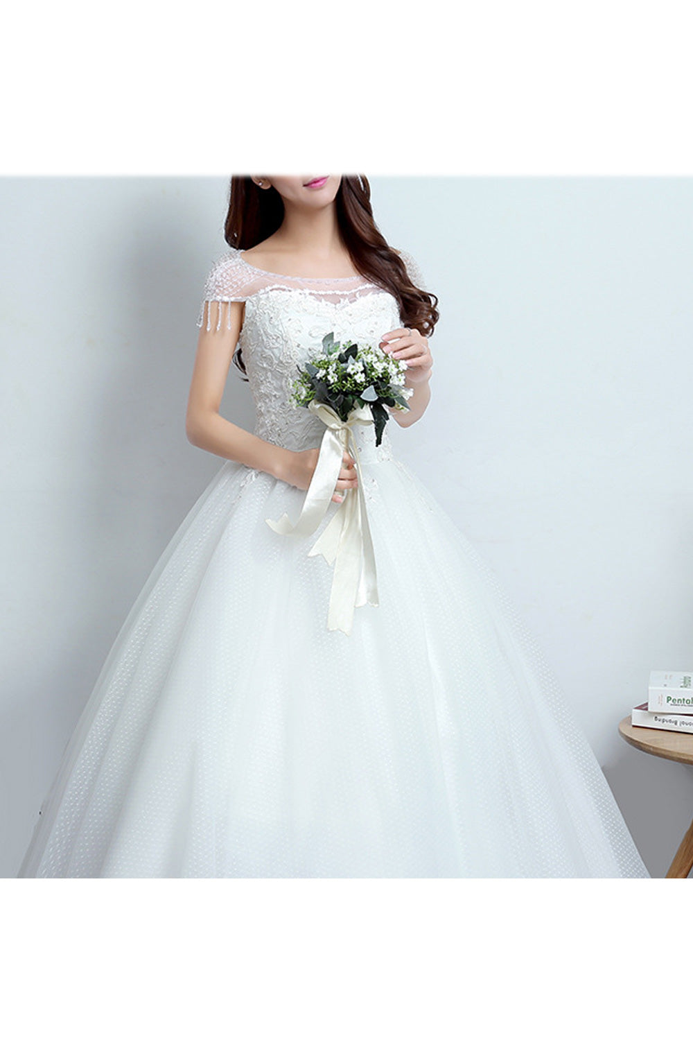 Women Red Colored Short Sleeve Long Gown Wedding Dress