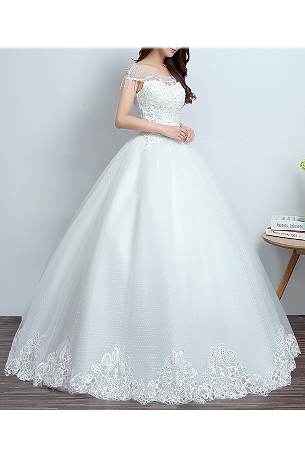 Women Red Colored Short Sleeve Long Gown Wedding Dress