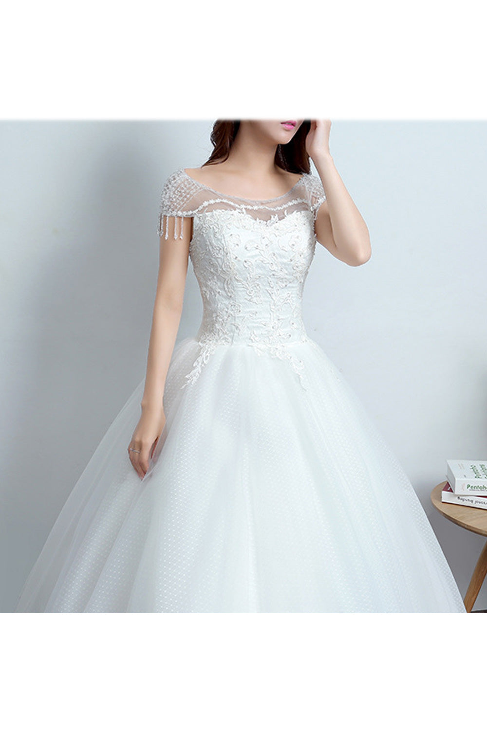 Women Red Colored Short Sleeve Long Gown Wedding Dress