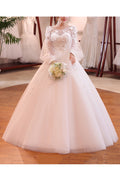 Women Beautiful Flower Attached Long Sleeve Classy Wedding Dress