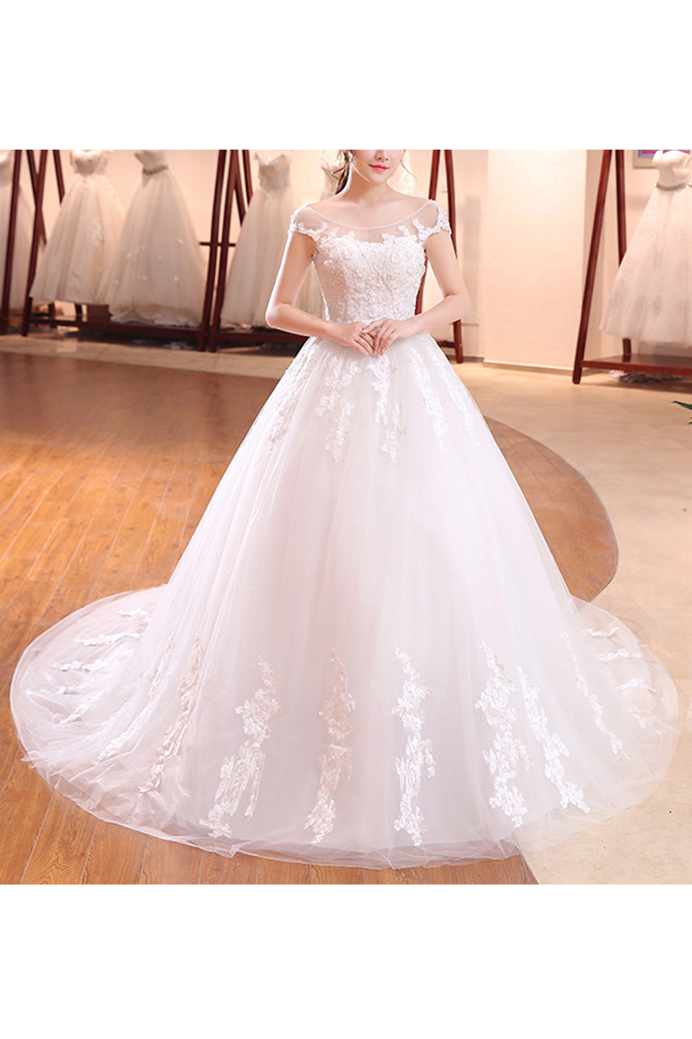 Women Beautiful Embroidered Style Solid Colored Wedding Dress